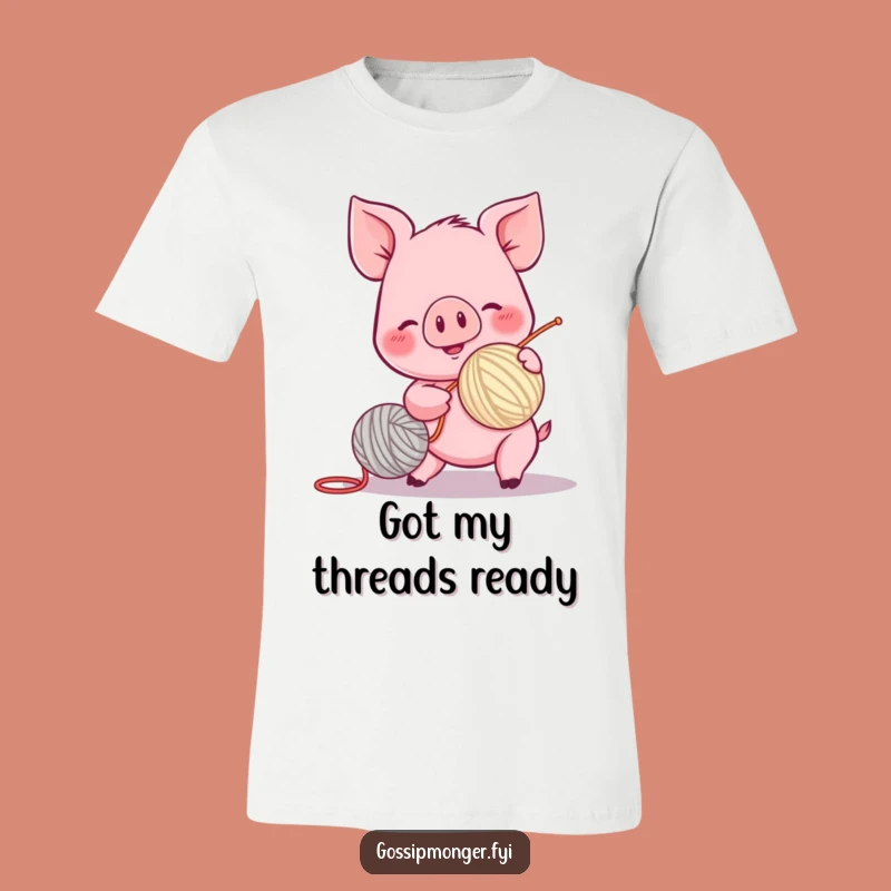 Funny Piglet Spinning T-Shirt - Yarn Ball Character Tee Gift