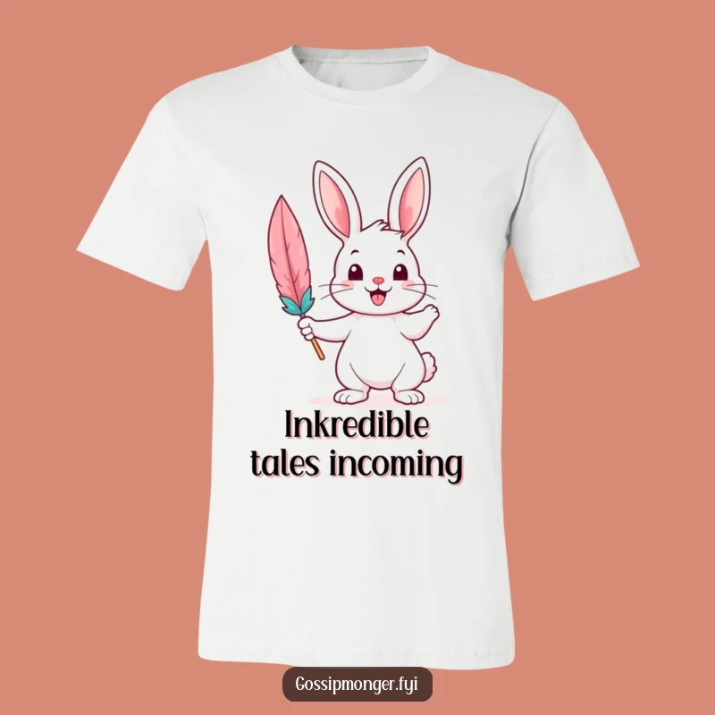 Funny Bunny Writer T-Shirt: Cheerful Rabbit with Quill, Great Gift for Book Lovers