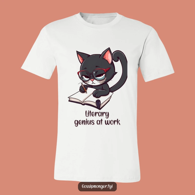 Funny Feline Scholar T-Shirt: Hilarious Cat Writer Tee For Bookworms