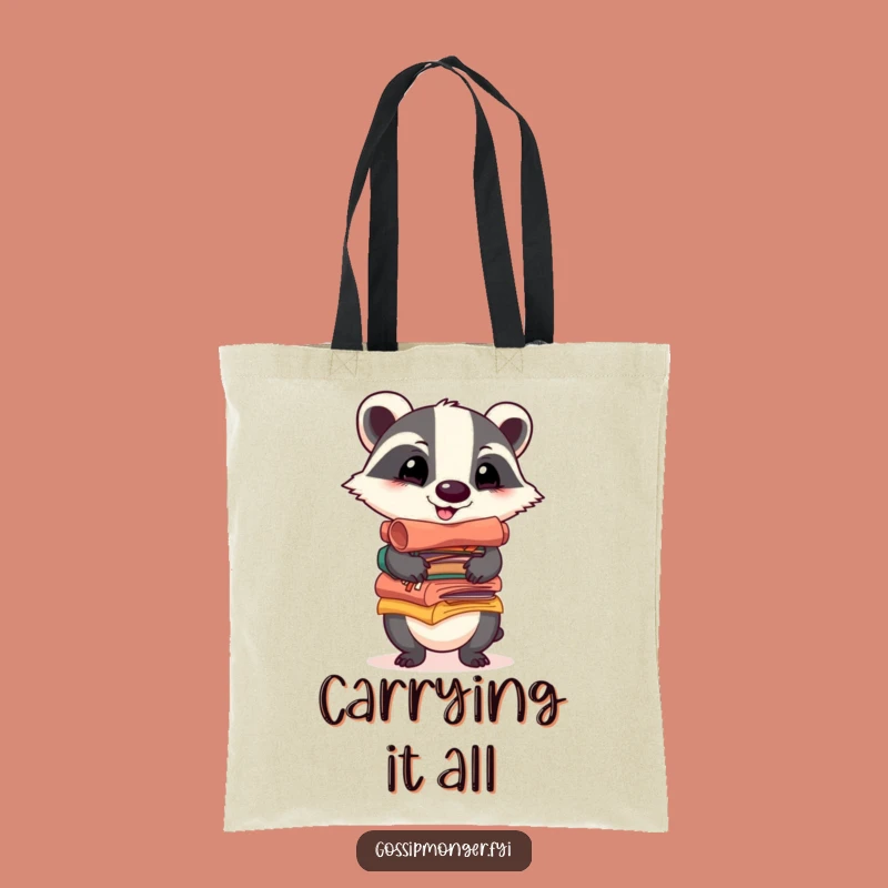 Funny Badger Scrolls Tote Bag: Cheerful Gossip Carryall