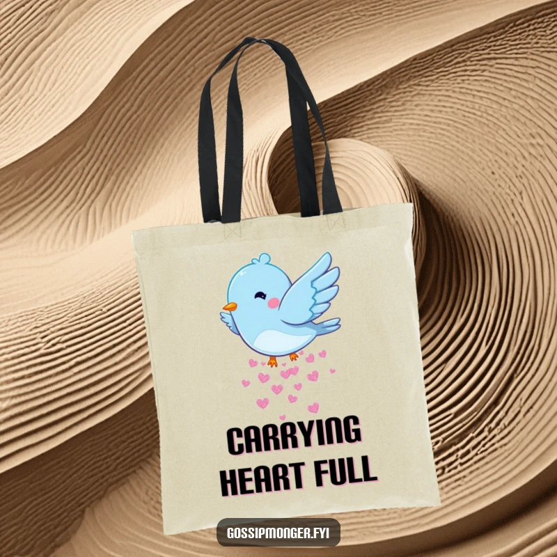 Funny Bluebird Hearts Tote Bag: A sturdy bag featuring a bluebird dropping tiny hearts, perfect for carrying your love and essentials.