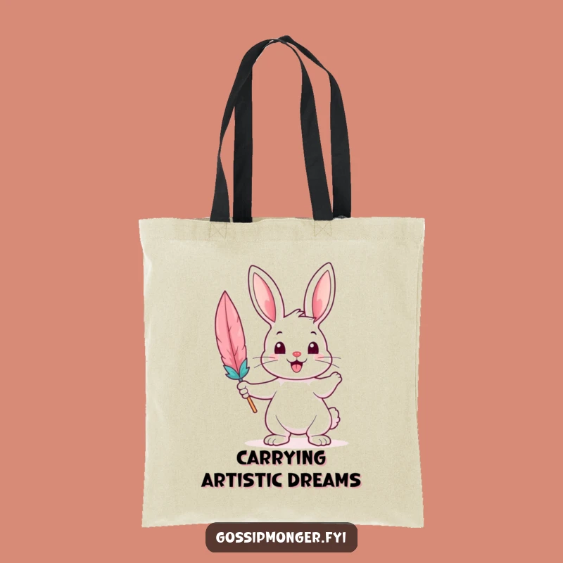 Funny Bunny Tote Bag: Cheerful Writer with Quill, Eco-Friendly Gift for Bookworms