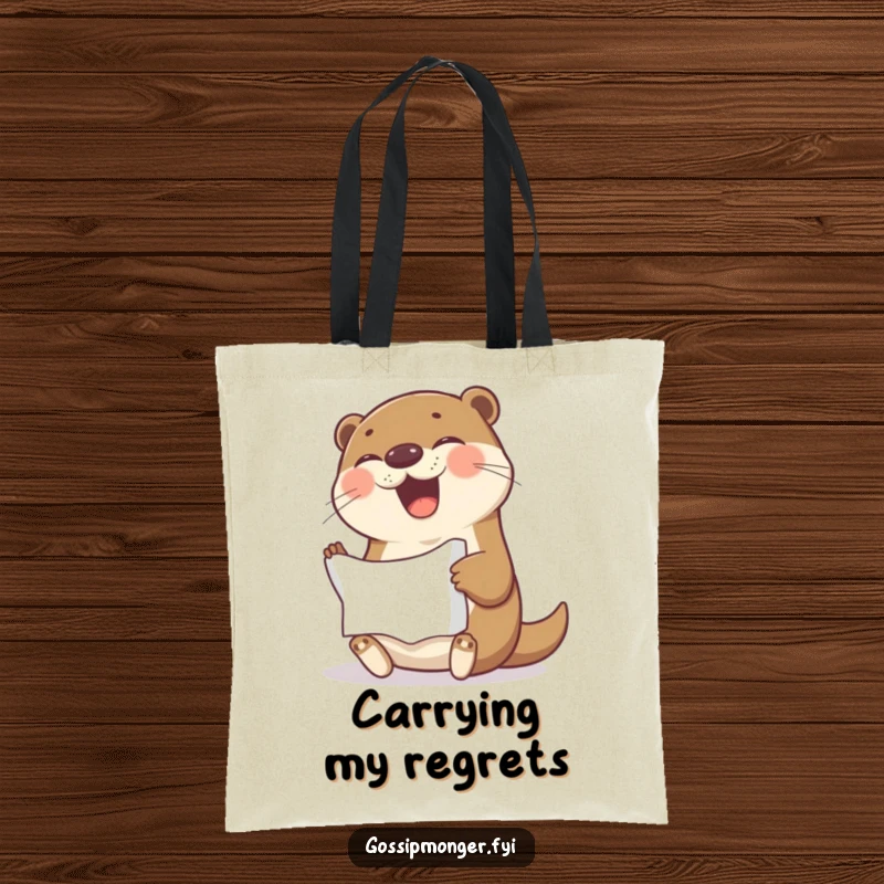 Funny Tote Bag: A cheerful otter giggles while carrying a crumpled paper, a whimsical accessory for daily tasks.