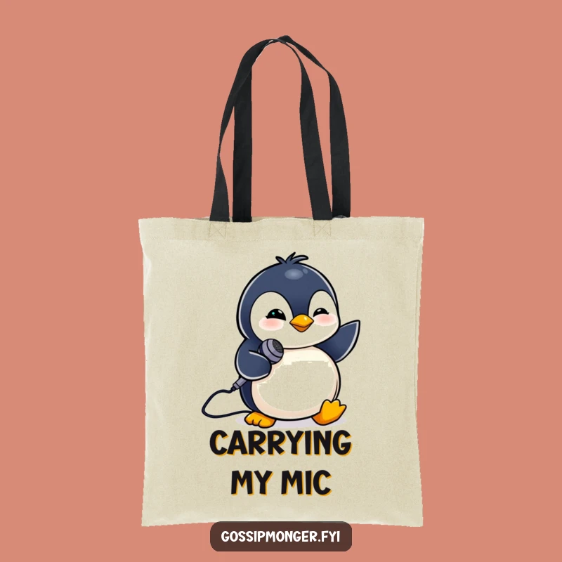 Funny Penguin Mic Tote Bag: Carry Your Tunes and Talent