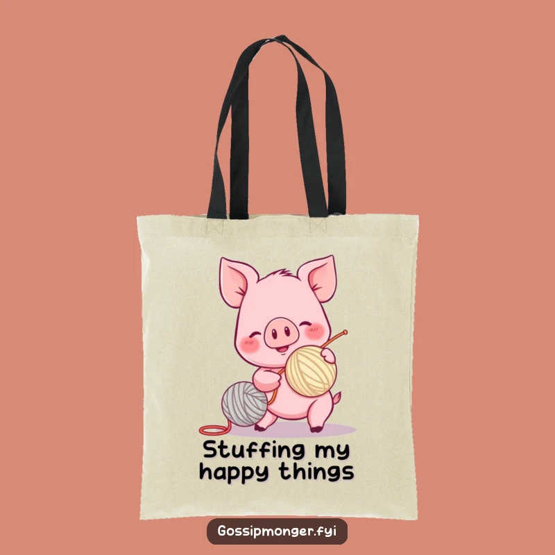 Funny Piglet Tote Bag - Yarn Ball Character Carry-All Gift