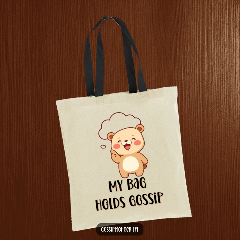 Funny Kawaii Bear Tote Bag: A giggling, cute bear excitedly points at a floating cloud, a humorous and practical carry-all.